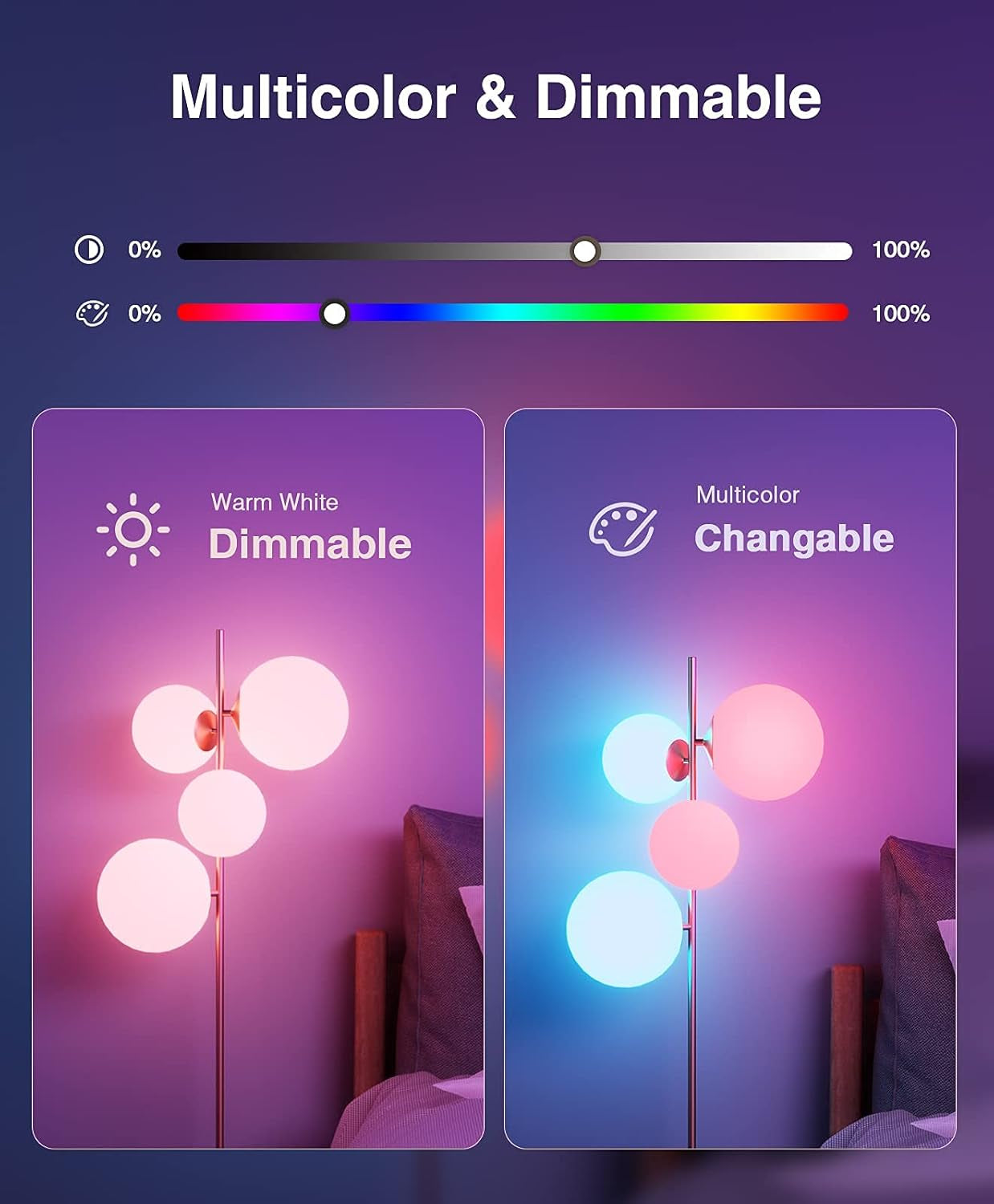 Beantech Smart Bulb, Wifi LED Light Bulbs, Dimmable Light Bulb 2700K-6500K, Smart Bulbs Compatible with Alexa & Google Assistant, A19 Alexa, RGB Tunable White Bulb, 4 Pack, Multicolor (NWB5-4)