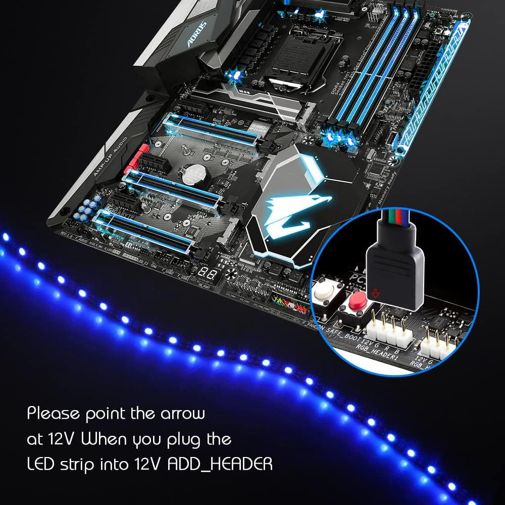 LED RGB PC Light Strip 1Pcs 19.7In RGB LED Strip for 12V 4-Pin RGB LED Headers for ASUS Aura Sync, Gigabyte RGB Fusion, MSI Mystic Light, Asrock RGB