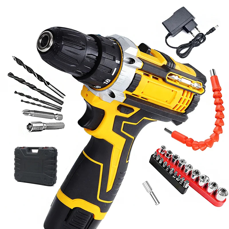 Lithium Electric Drill 1 or 2 Batteries Electric Screwdriver Hand Electric Drill Electric Tool Set Multifunctional Accessory Box