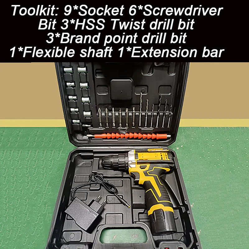 Lithium Electric Drill 1 or 2 Batteries Electric Screwdriver Hand Electric Drill Electric Tool Set Multifunctional Accessory Box
