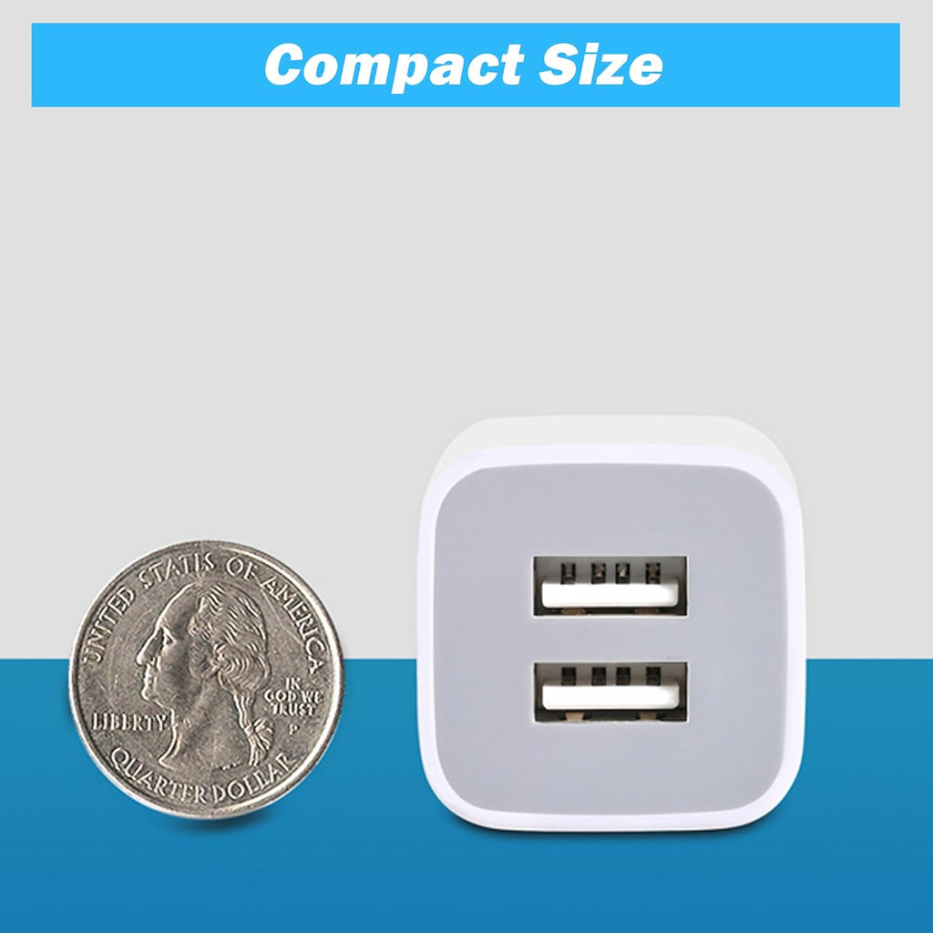 USB Wall Charger, 4-Pack 2.1A Dual Port USB Cube Power Adapter Charger Plug Charging Blocks Brick for Iphone 16E/16/15/14/13/12/11/Xs/X/8/7/6 Plus, Watch Series/Ultra, Galaxy, Moto, Android