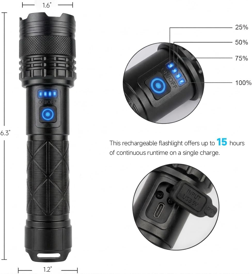 Rechargeable Flashlight 99,000 High Lumens Flashlights, 2 Pack Super Bright LED Flashlight Powered Flash Light with 5 Light Mode, Powerful Handheld Flash Light for Home, Camping