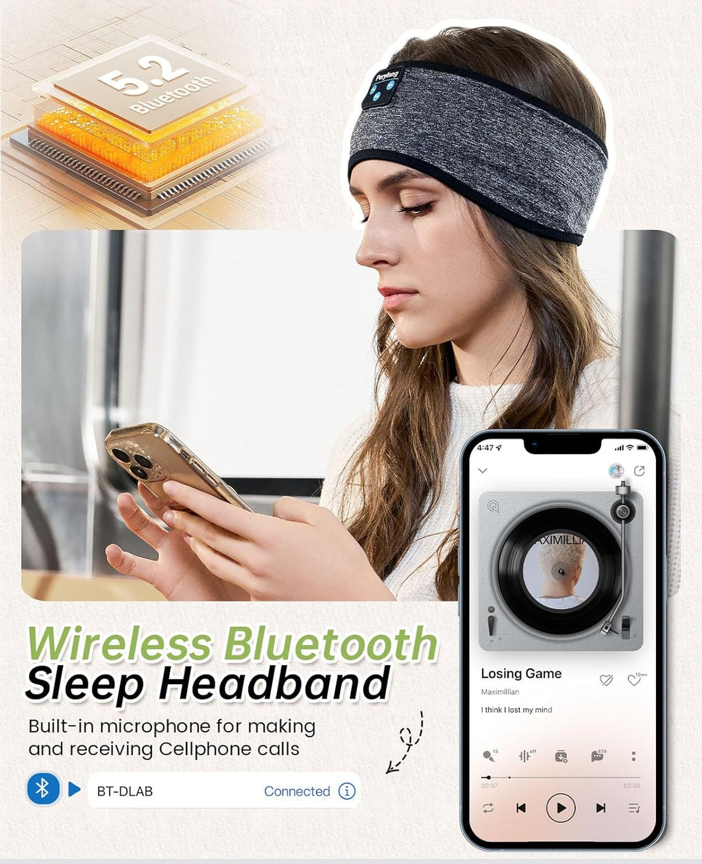 Sleep Headphones Bluetooth 5.4, Sleeping Headphones Headband - Soft Elastic Comfortable Wireless Headband, Gifts for Men Women Teenager
