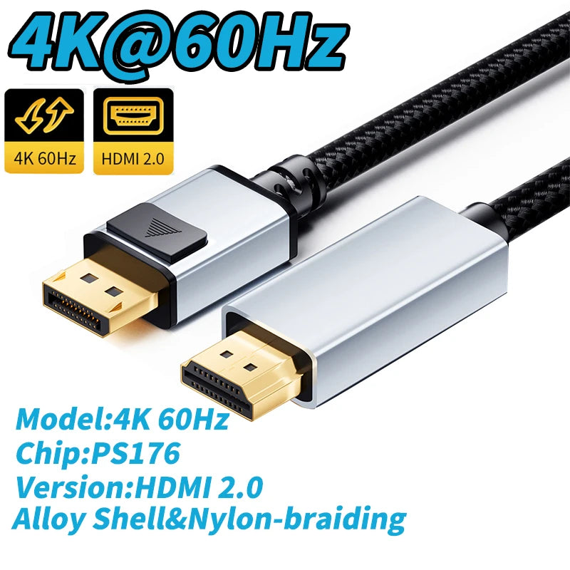 Displayport to HDMI Cable 4K/1080P 60Hz Display-Port to HDMI HDTV Monitor Adapter Cable DP to HDMI 2.0/HDMI 1.4/HDMI 1.3 DP HDMI