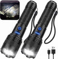 Rechargeable Flashlight 99,000 High Lumens Flashlights, 2 Pack Super Bright LED Flashlight Powered Flash Light with 5 Light Mode, Powerful Handheld Flash Light for Home, Camping