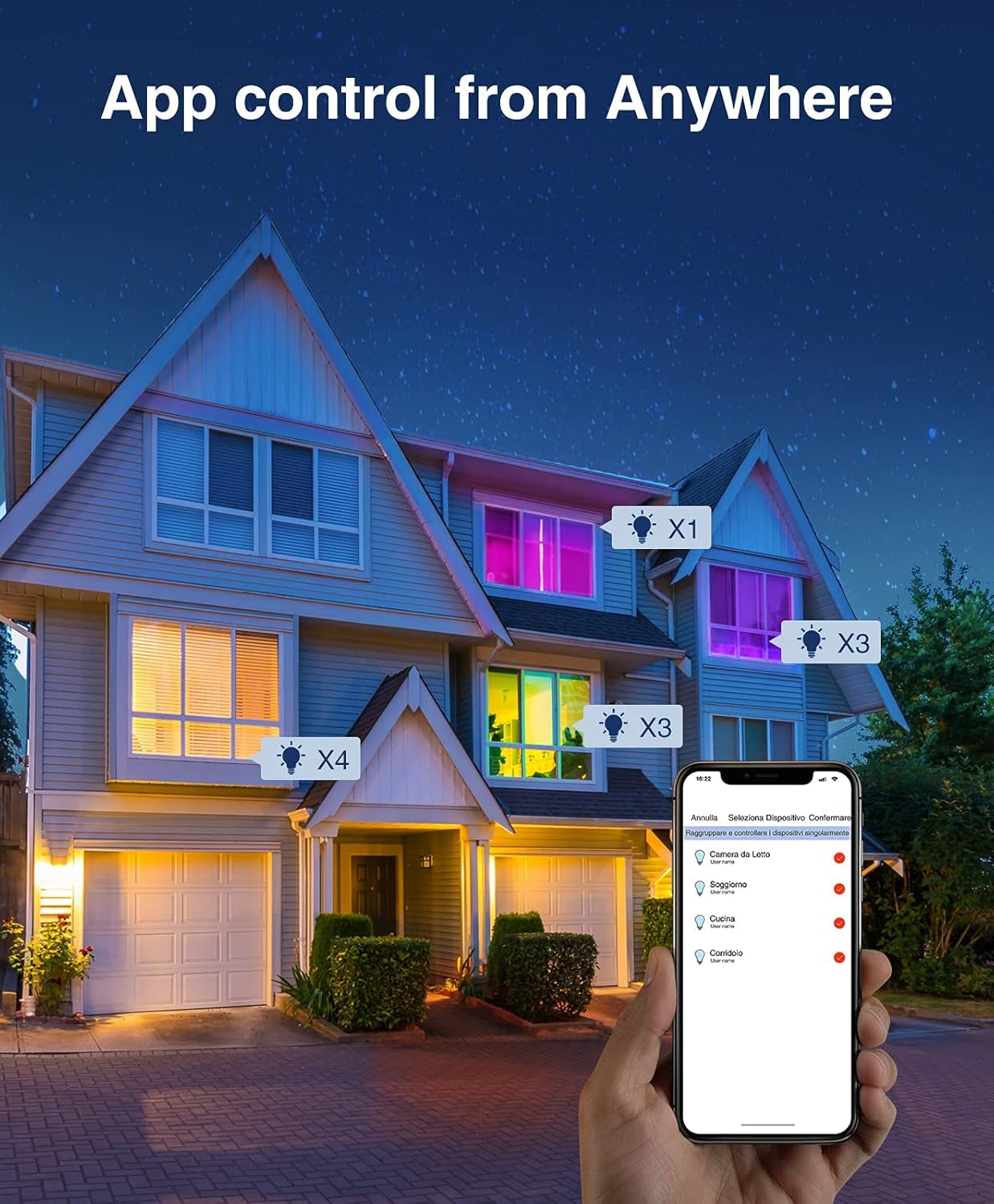 Beantech Smart Bulb, Wifi LED Light Bulbs, Dimmable Light Bulb 2700K-6500K, Smart Bulbs Compatible with Alexa & Google Assistant, A19 Alexa, RGB Tunable White Bulb, 4 Pack, Multicolor (NWB5-4)