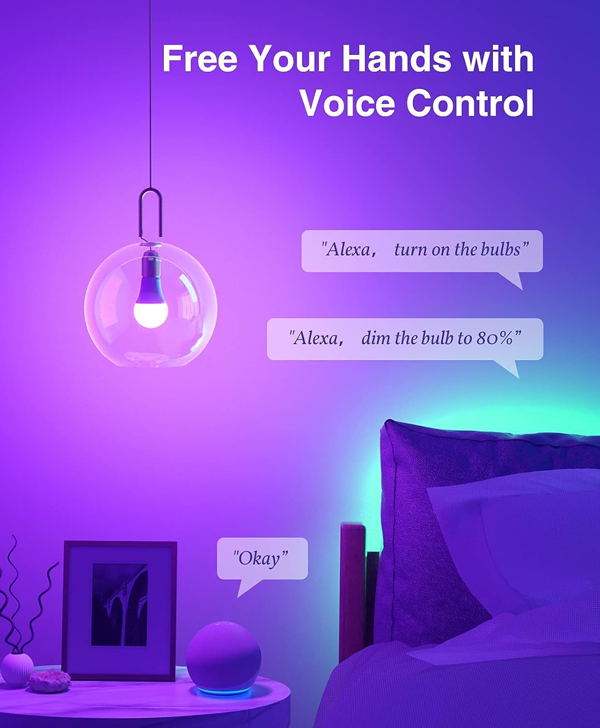 Beantech Smart Bulb, Wifi LED Light Bulbs, Dimmable Light Bulb 2700K-6500K, Smart Bulbs Compatible with Alexa & Google Assistant, A19 Alexa, RGB Tunable White Bulb, 4 Pack, Multicolor (NWB5-4)