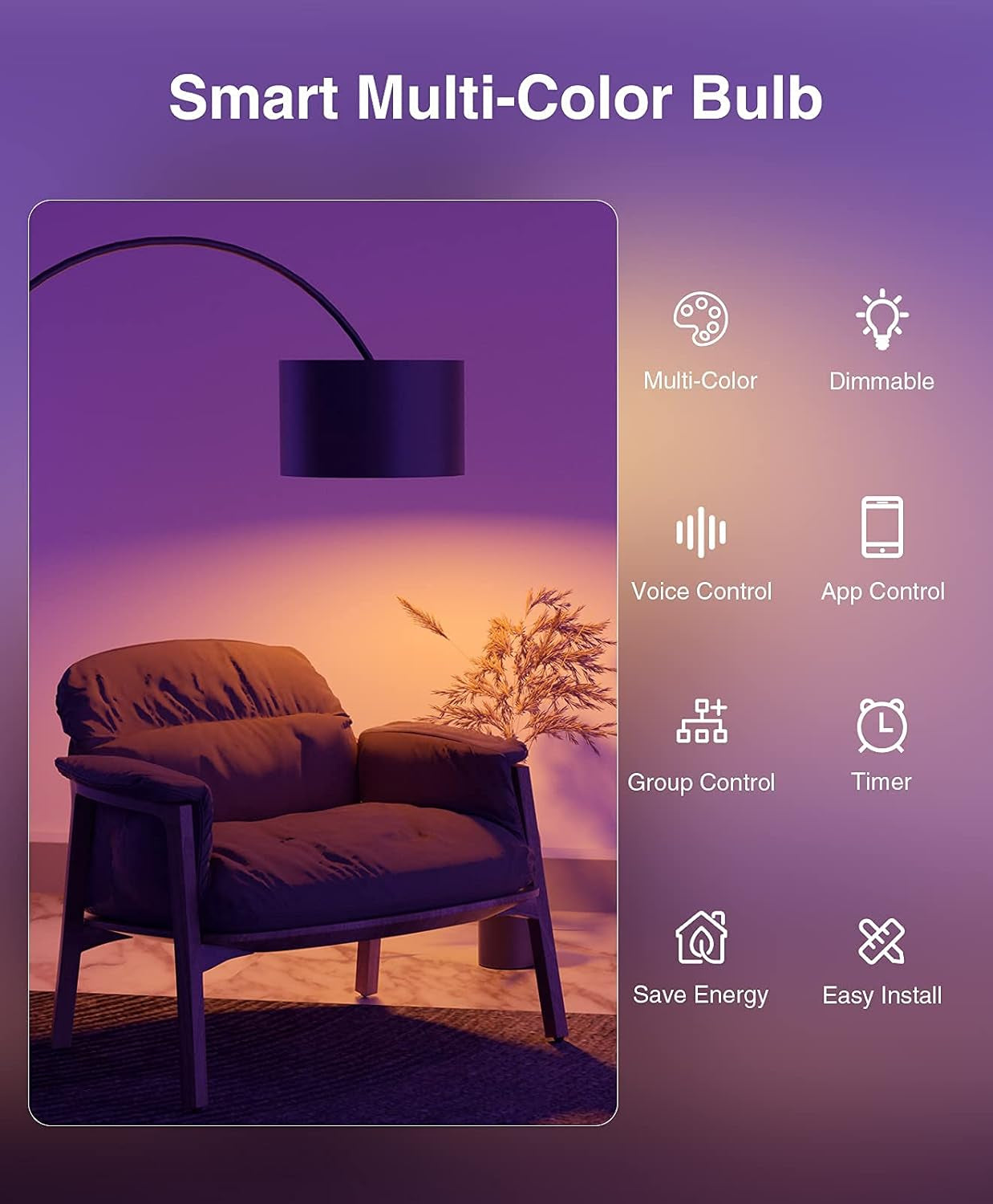 Beantech Smart Bulb, Wifi LED Light Bulbs, Dimmable Light Bulb 2700K-6500K, Smart Bulbs Compatible with Alexa & Google Assistant, A19 Alexa, RGB Tunable White Bulb, 4 Pack, Multicolor (NWB5-4)